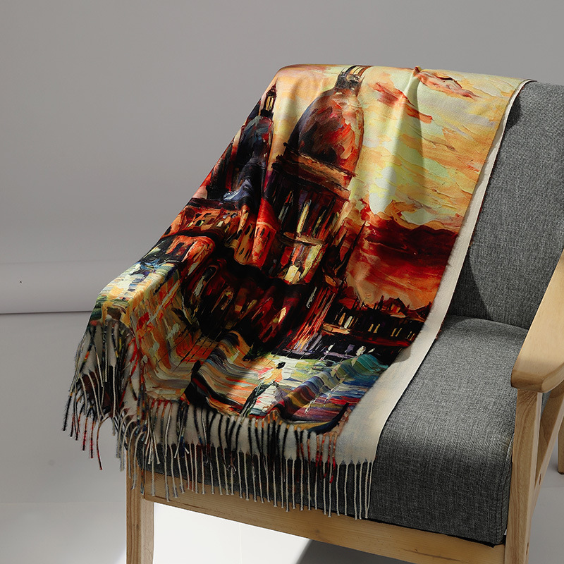 Luxury Brand Oil Painting Cash - Muffler Men Wool ulasan dan harga